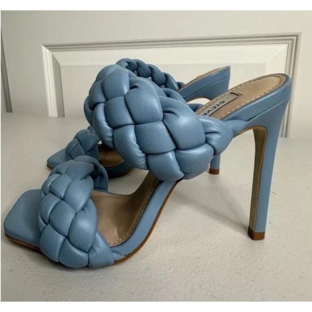 STEVE MADDEN KENLEY BLUE BRAIDED DOUBLE STRAP HEELS SZ 7 NEW